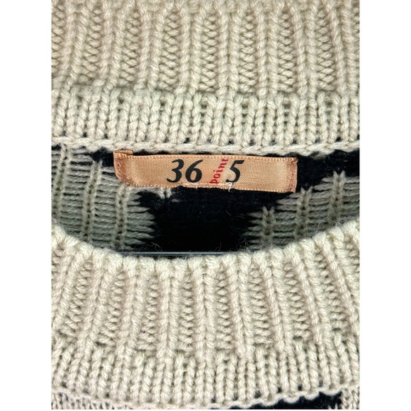 365 Point Tiger Face Animal Print Knit Sweater Cream Black Size Small Oversized - Picture 3 of 10